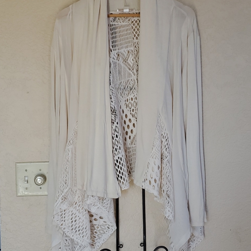 Maria Gabrielle 1x  cream lace open cardigan